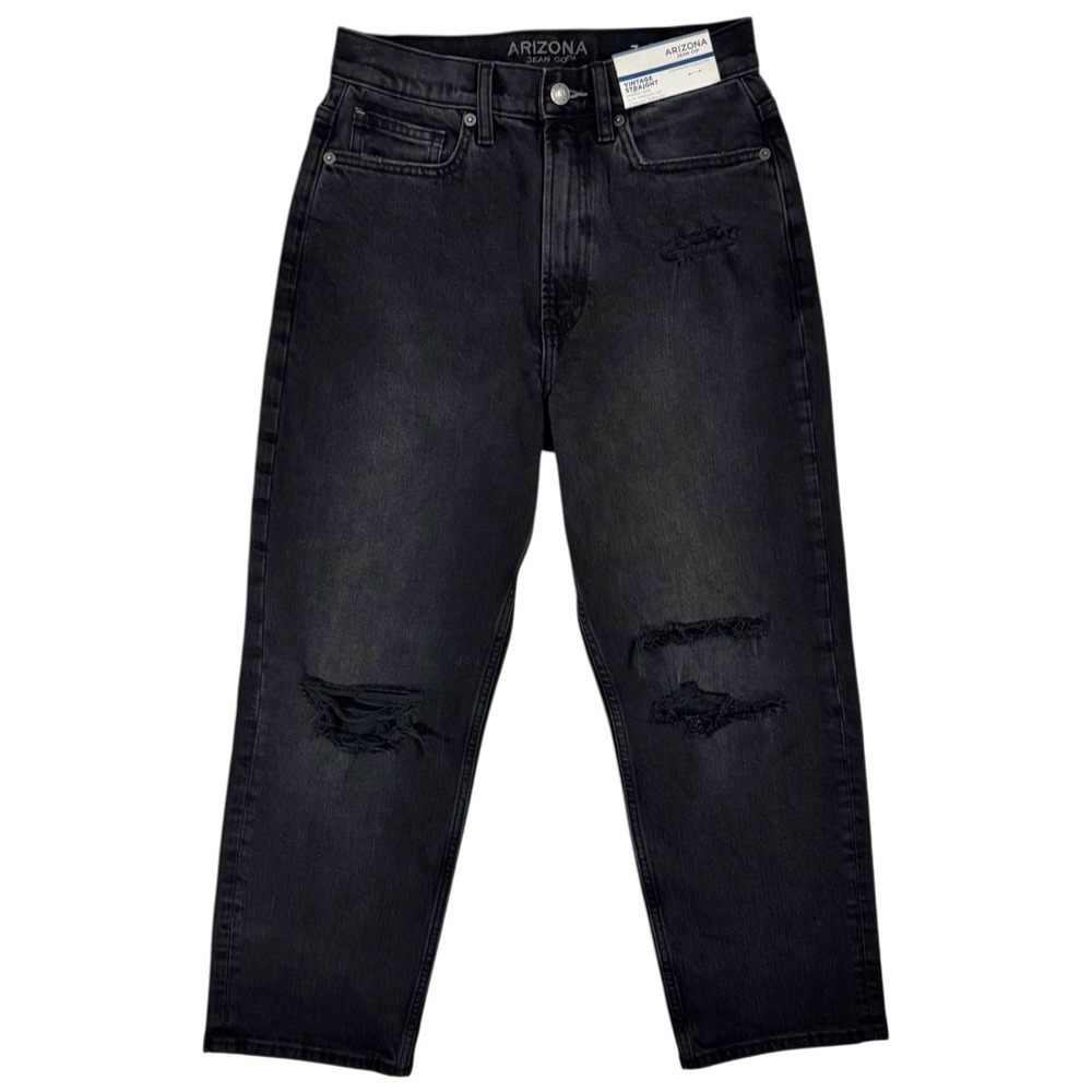 NEW Arizona High Waist Vintage Straight Jeans Size 7 27 Black Baggy Distressed